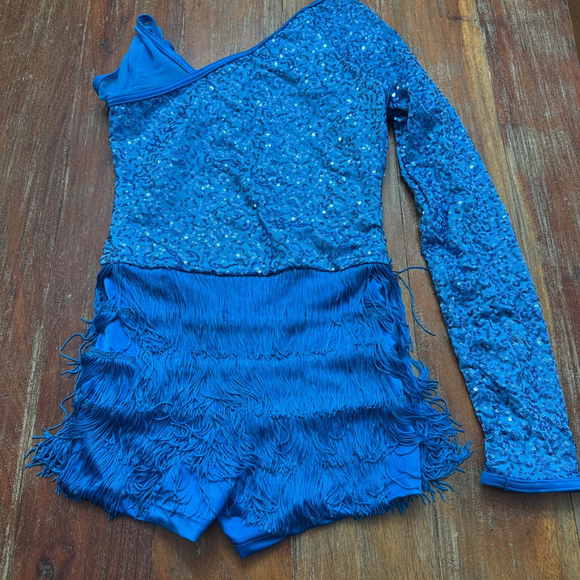 Weissman Girls Blue Sequin Fringe Dance Costume Adult Small - Picture 7 of 7